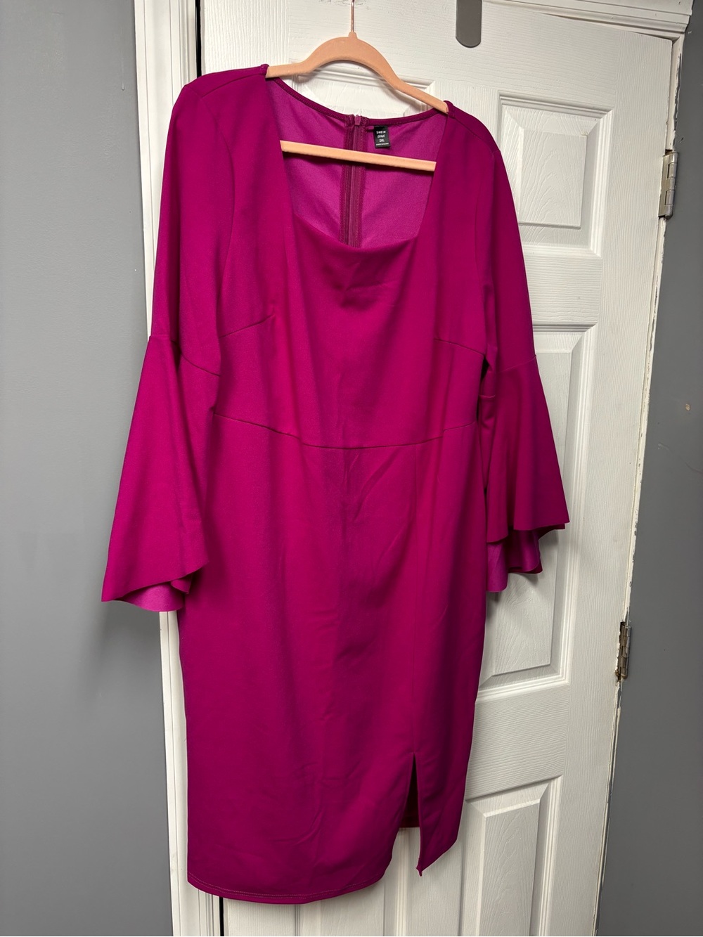 SHEIN Magenta Bell-Sleeve Midi Dress